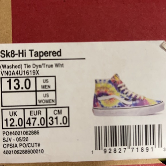 Vans Men’s SK8-Hi Tapered Washed Tie Dye/True White Sneakers - Picture 16 of 16